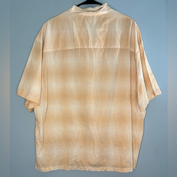 ASOS Men's Button Up Shirt Peach & White Checkered Casual linen blend Size Large - Picture 2 of 4